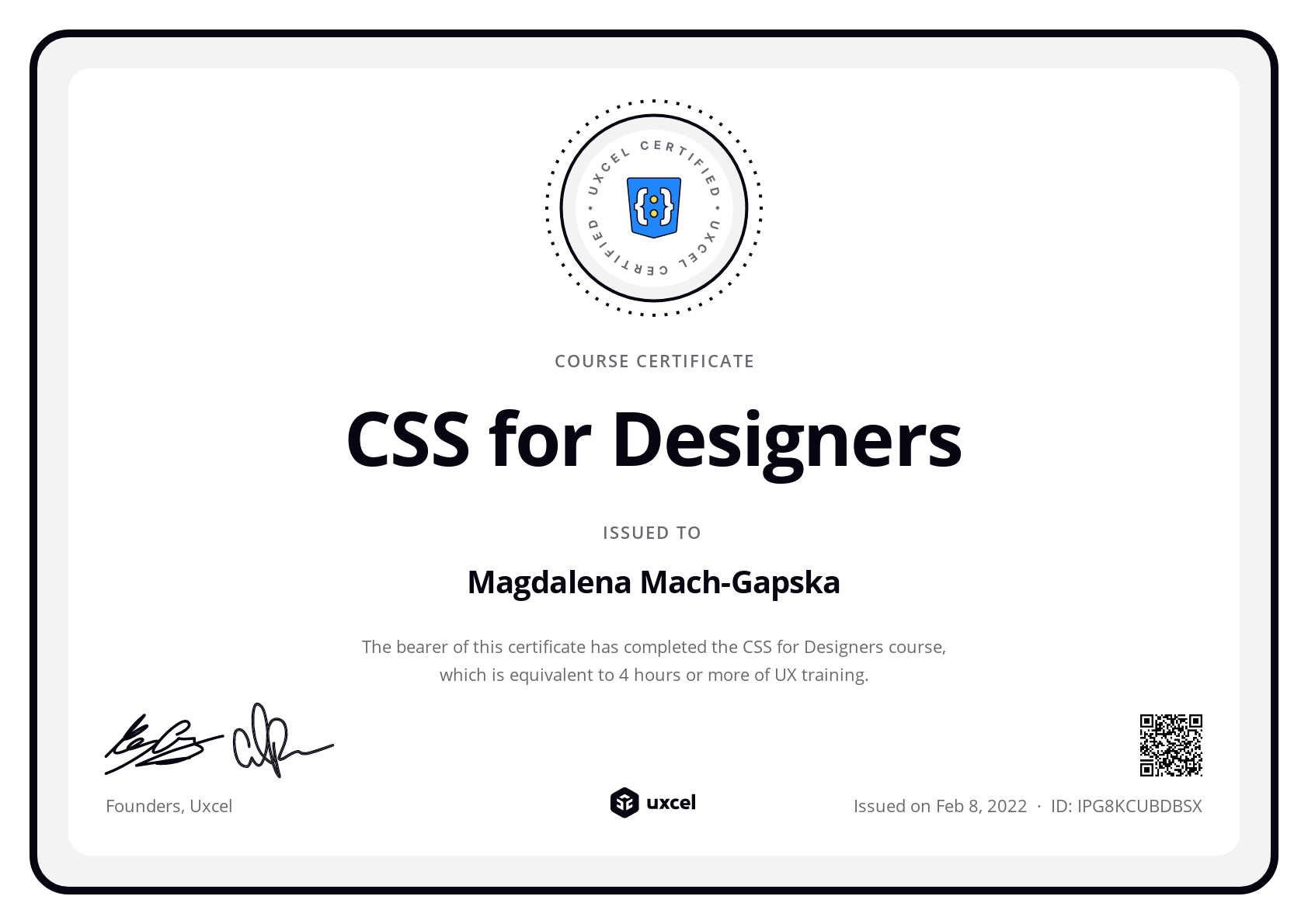 Magdalena Mach-Gapska's certificate